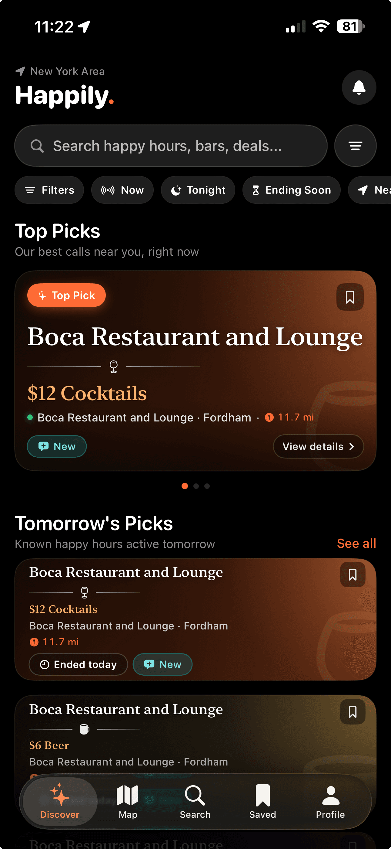 Happily app screen